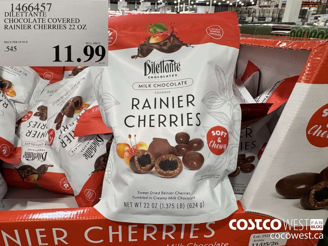 1466457 DILETTANTE CHOCOLATE COVERED RAINIER CHERRIES 22 OZ $11.99
