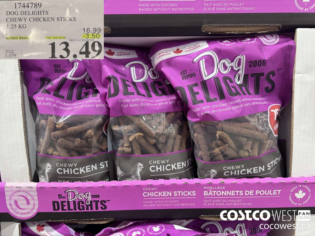 1744789 DOG DELIGHTS CHEWY CHICKEN STICKS 1.25 KG ($3.50 INSTANT SAVINGS EXPIRES ON 2025-09-28) $13.49