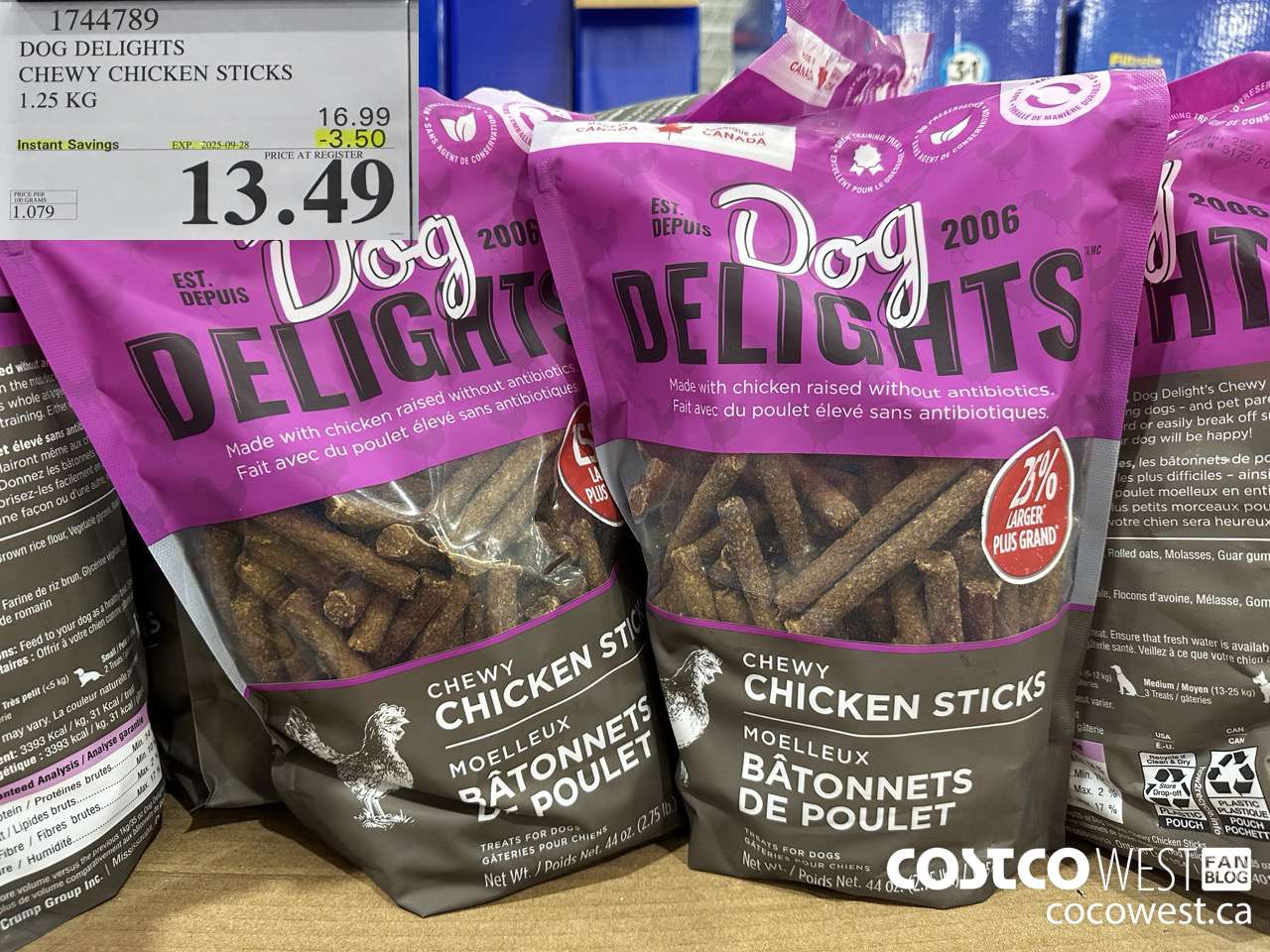 1744789 DOG DELIGHTS CHEWY CHICKEN STICKS 1.25 KG ($3.50 INSTANT SAVINGS EXPIRES ON 2025-09-28) $13.49