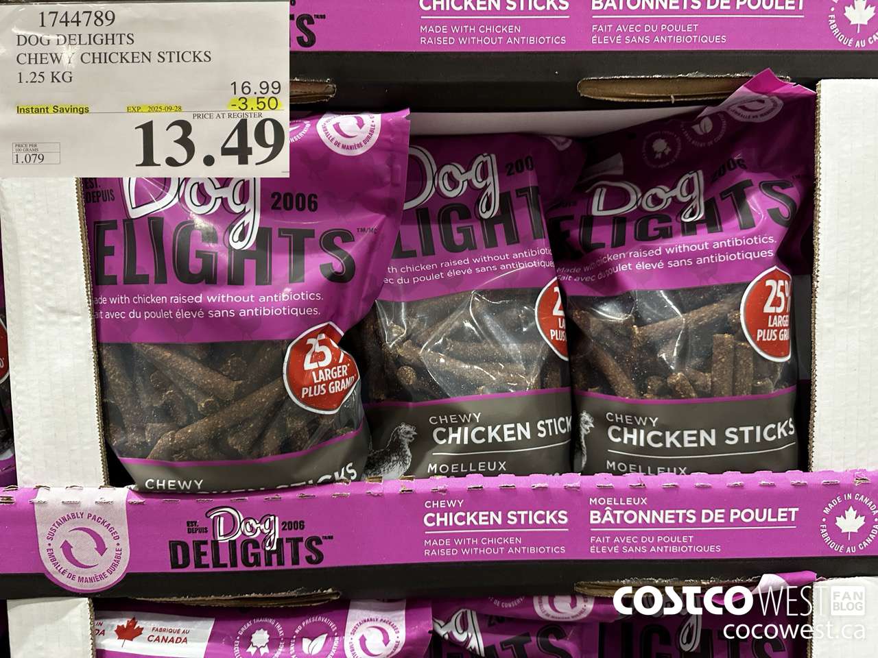 1744789 DOG DELIGHTS CHEWY CHICKEN STICKS 1.25 KG ($3.50 INSTANT SAVINGS EXPIRES ON 2025-09-28) $13.49
