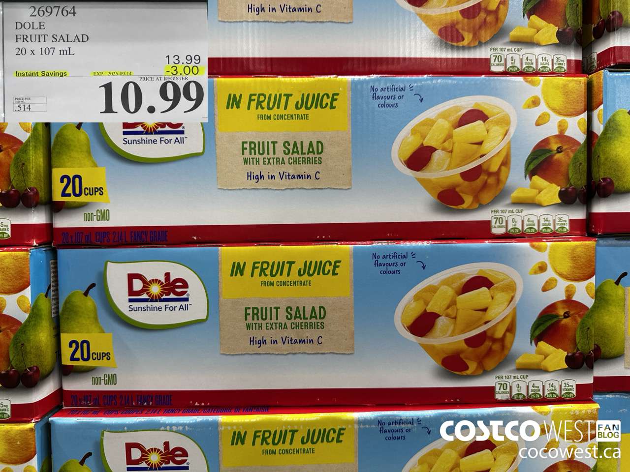 269764 DOLE FRUIT SALAD 20 x 107 mL ($3.00 INSTANT SAVINGS EXPIRES ON 2025-09-14) $10.99