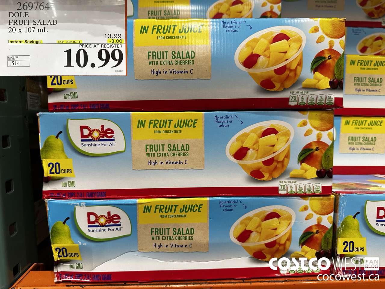 269764 DOLE FRUIT SALAD 20 x 107 mL ($3.00 INSTANT SAVINGS EXPIRES ON 2025-09-14) $10.99