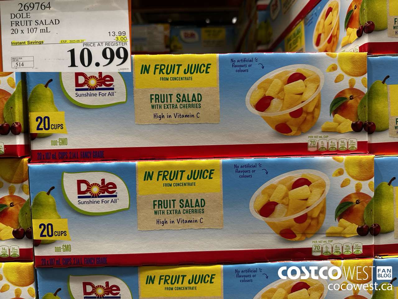 269764 DOLE FRUIT SALAD 20 x 107 mL ($3.00 INSTANT SAVINGS EXPIRES ON 2025-09-14) $10.99