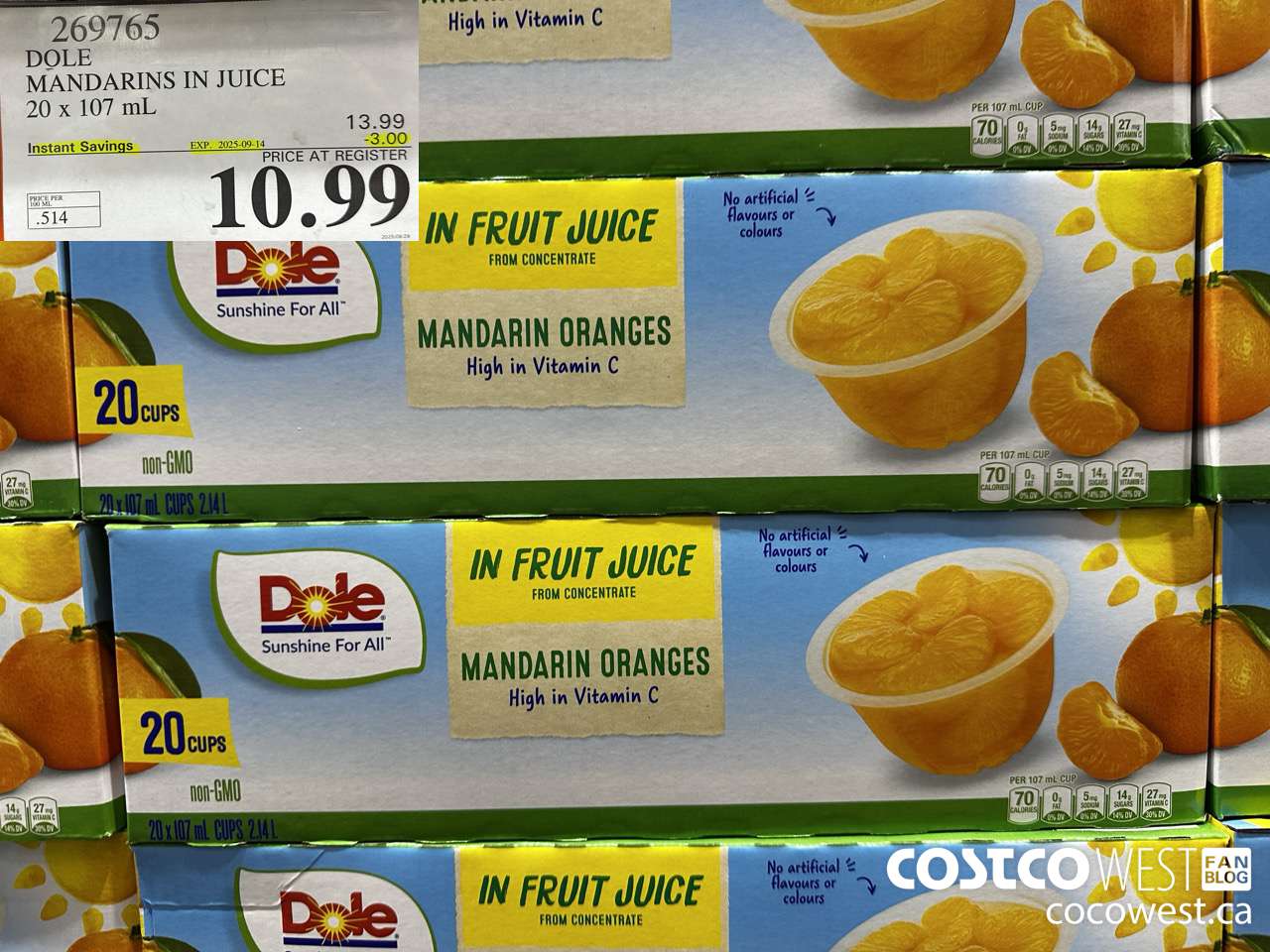 269765 DOLE MANDARINS IN JUICE 20 x 107 mL ($3.00 INSTANT SAVINGS EXPIRES ON 2025-09-14) $10.99