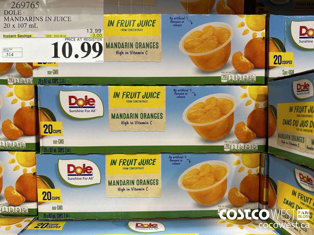269765 DOLE MANDARINS IN JUICE 20 x 107 mL ($3.00 INSTANT SAVINGS EXPIRES ON 2025-09-14) $10.99