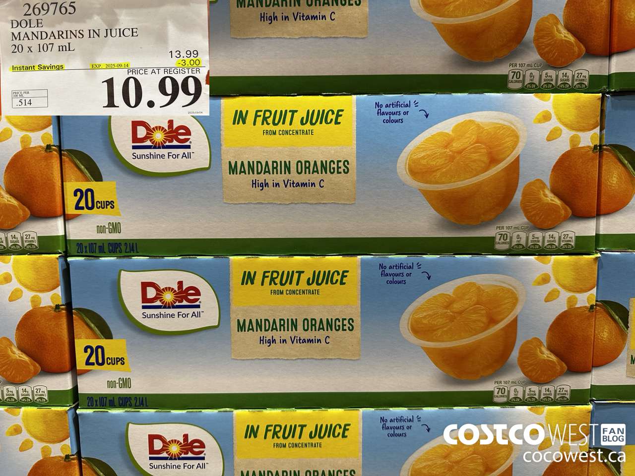 269765 DOLE MANDARINS IN JUICE 20 x 107 mL ($3.00 INSTANT SAVINGS EXPIRES ON 2025-09-14) $10.99