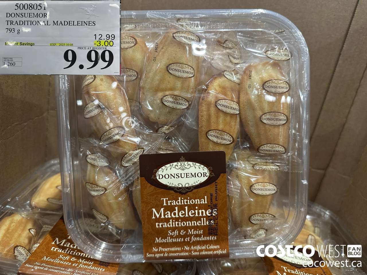 5008051 DONSUEMOR TRADITIONAL MADELEINES 794 g ($3.00 INSTANT SAVINGS EXPIRES ON 2025-10-05) $9.99