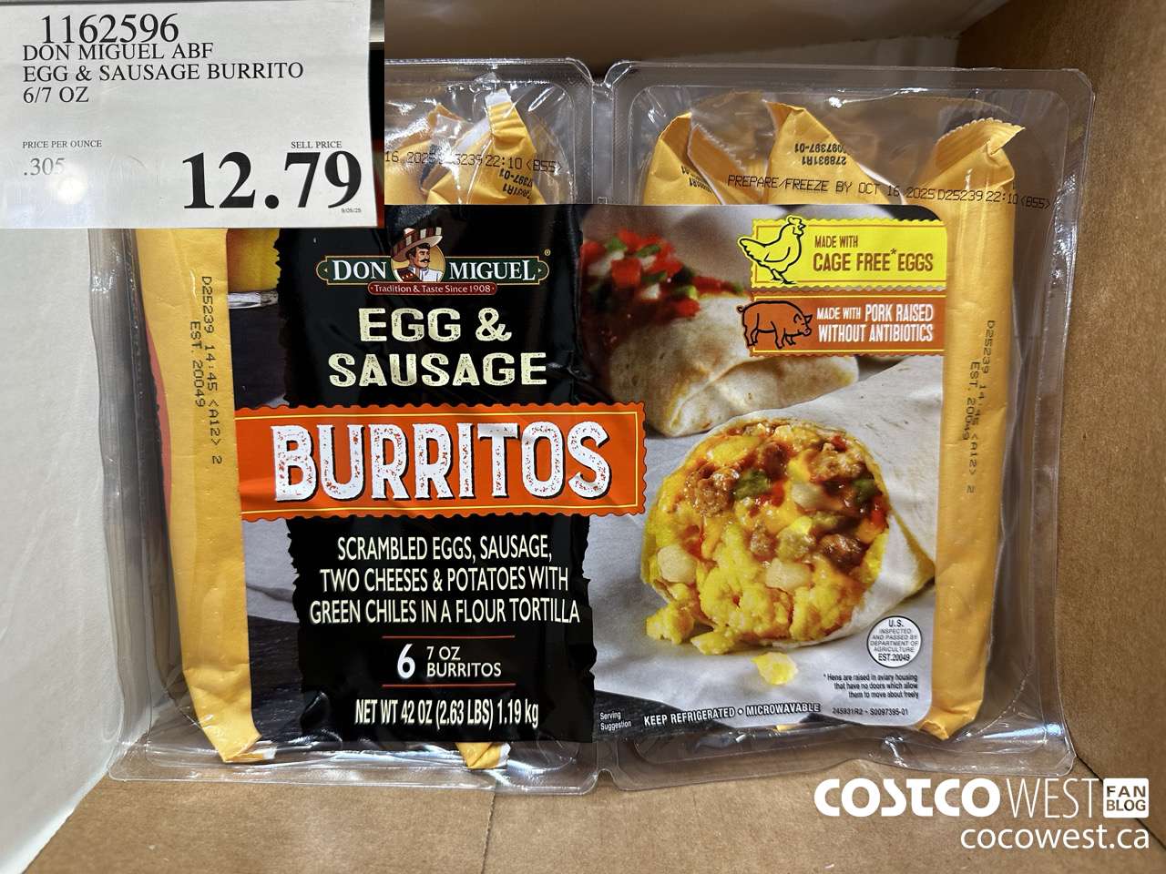 1162596 DON MIGUEL ABF EGG & SAUSAGE BURRITO 6/7 OZ $12.79