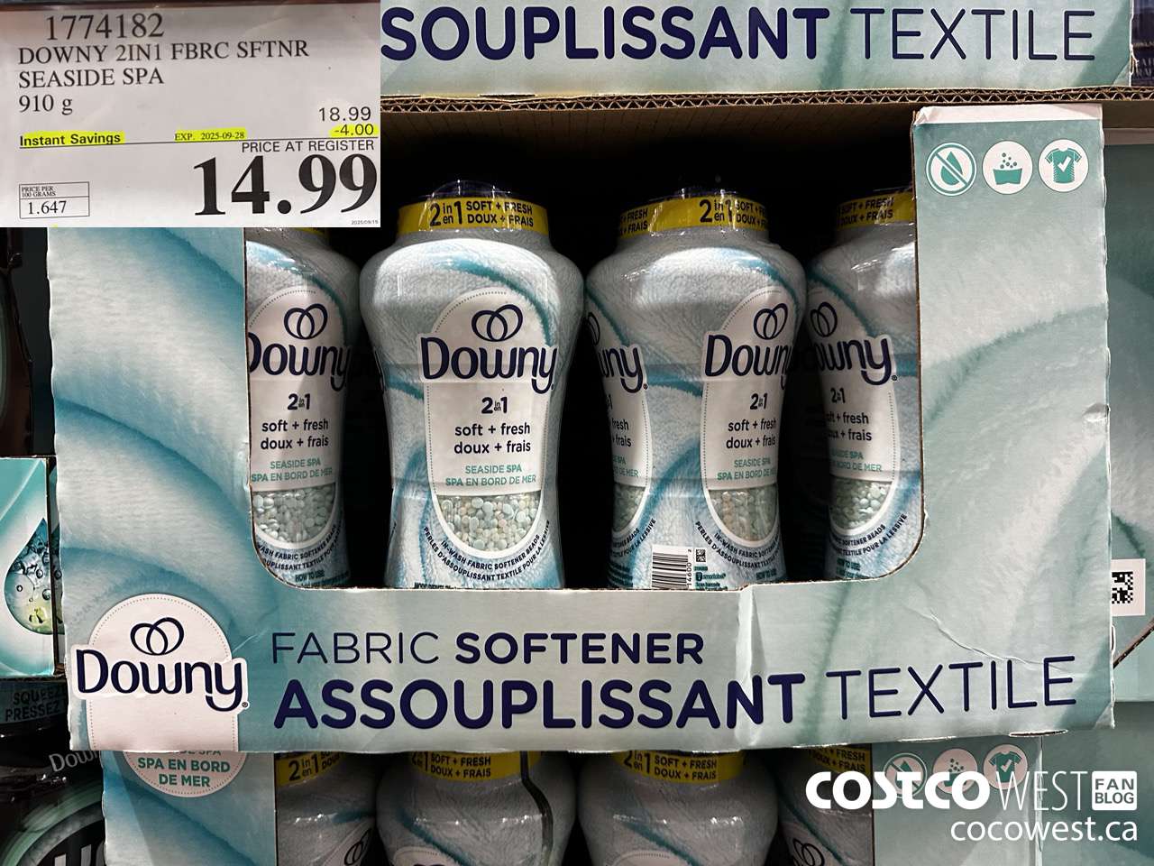 1774182 DOWNY 2IN1 FBRC SFTNR SEASIDE SPA 910G ($4.00 INSTANT SAVINGS EXPIRES ON 2025-09-28) $14.99