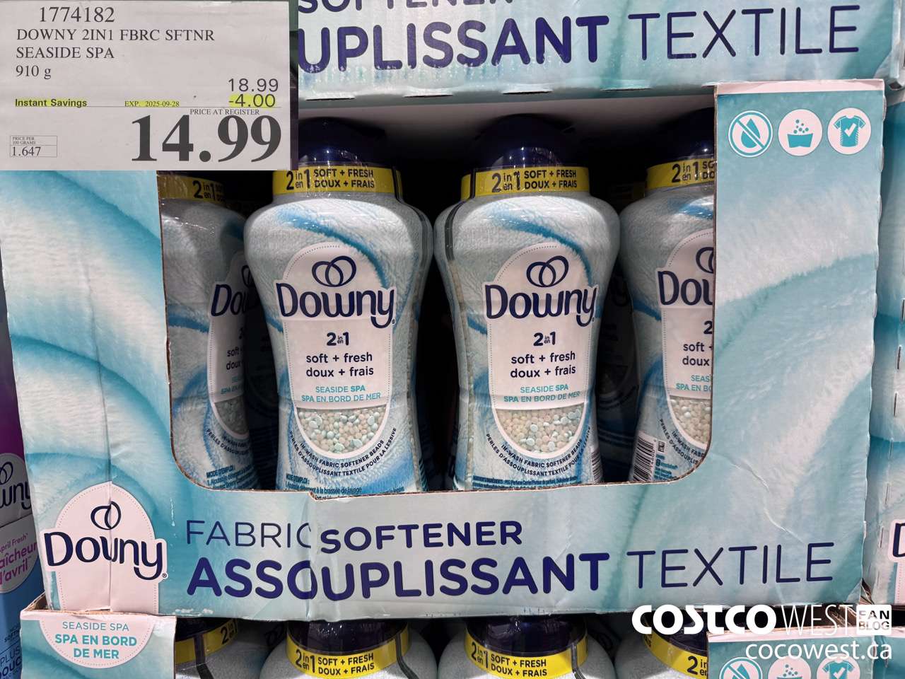 1774182 DOWNY 2IN1 FBRC SFTNR SEASIDE SPA 910G ($4.00 INSTANT SAVINGS EXPIRES ON 2025-09-28) $14.99