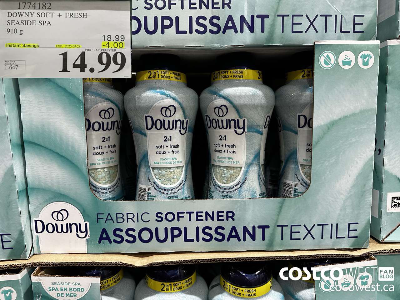 1774182 DOWNY 2IN1 FBRC SFTNR SEASIDE SPA 910G ($4.00 INSTANT SAVINGS EXPIRES ON 2025-09-28) $14.99