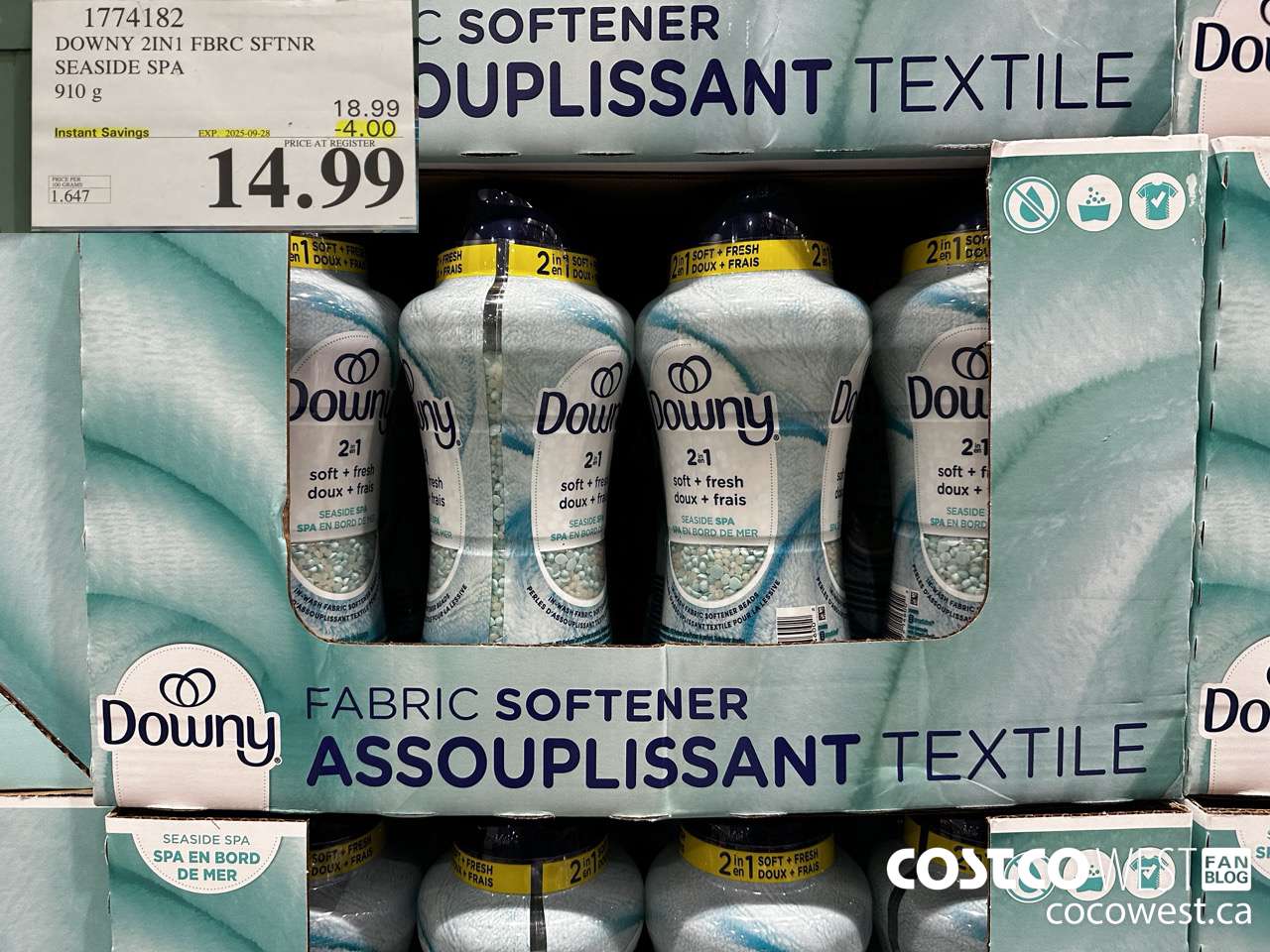1774182 DOWNY 2IN1 FBRC SFTNR SEASIDE SPA 910G ($4.00 INSTANT SAVINGS EXPIRES ON 2025-09-28) $14.99