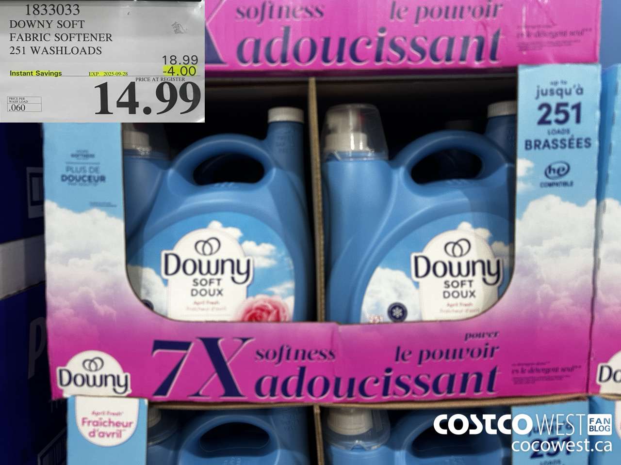 1833033 DOWNY SOFT FABRIC SOFTENER 251 WASHLOADS ($4.00 INSTANT SAVINGS EXPIRES ON 2025-09-28) $14.99