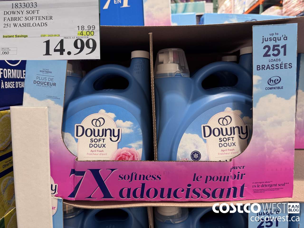 1833033 DOWNY SOFT FABRIC SOFTENER 251 WASHLOADS ($4.00 INSTANT SAVINGS EXPIRES ON 2025-09-28) $14.99