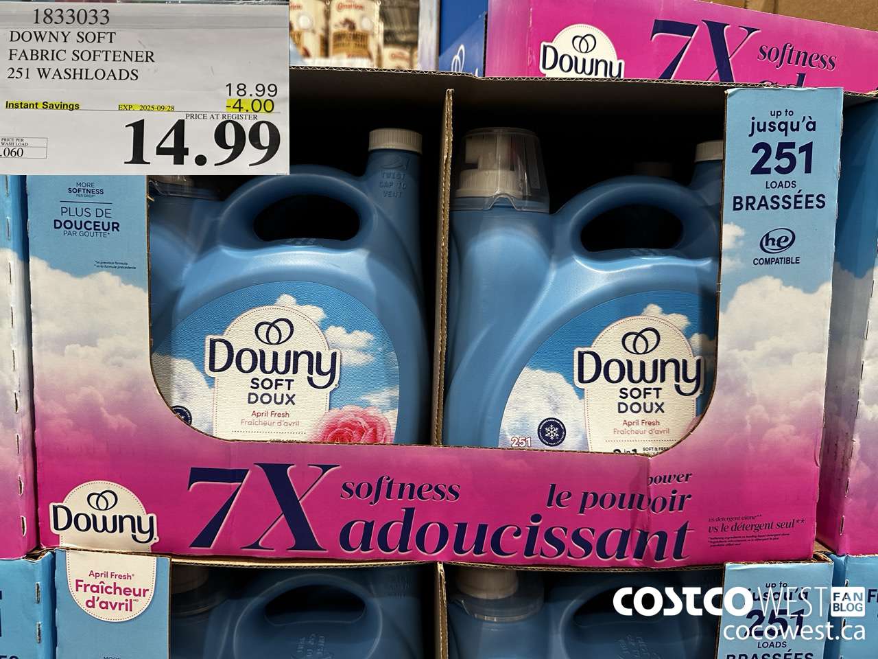 1833033 DOWNY SOFT FABRIC SOFTENER 251 WASHLOADS ($4.00 INSTANT SAVINGS EXPIRES ON 2025-09-28) $14.99