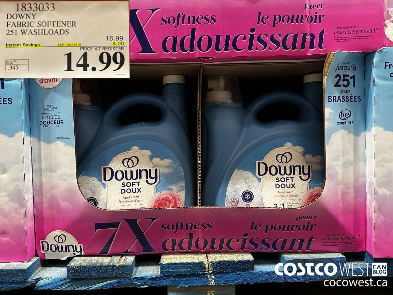 1833033 DOWNY SOFT FABRIC SOFTENER 251 WASHLOADS ($4.00 INSTANT SAVINGS EXPIRES ON 2025-10-05) $14.99
