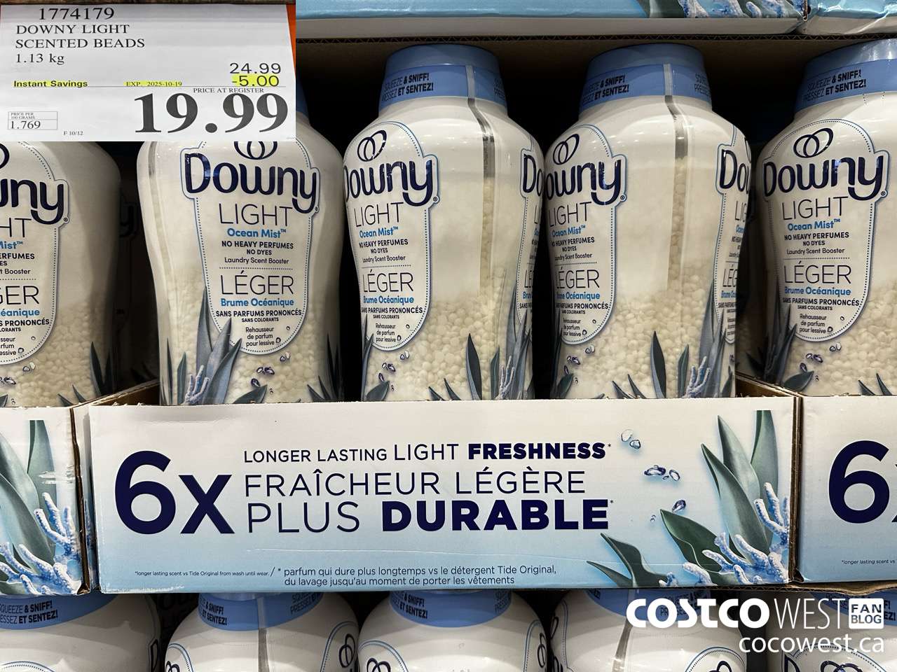 1774179 DOWNY UNSTOPABLE LIGHT OCEAN MIST 1131G ($5.00 INSTANT SAVINGS EXPIRES ON 2025-10-19) $19.99