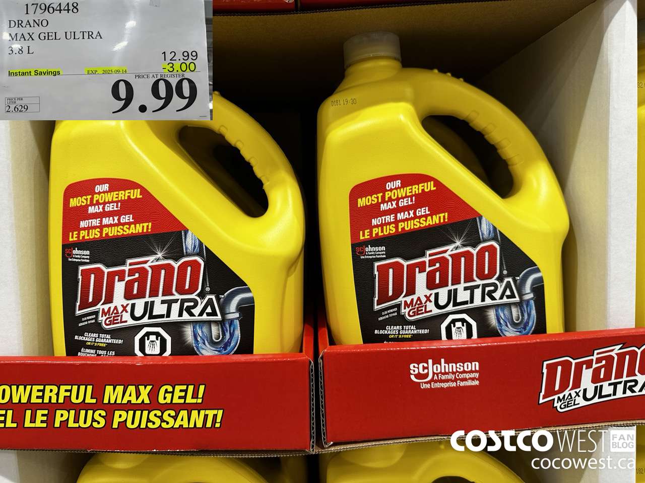 1796448 DRANO MAX GEL ULTRA 3.8L ($3.00 INSTANT SAVINGS EXPIRES ON 2025-09-14) $9.99