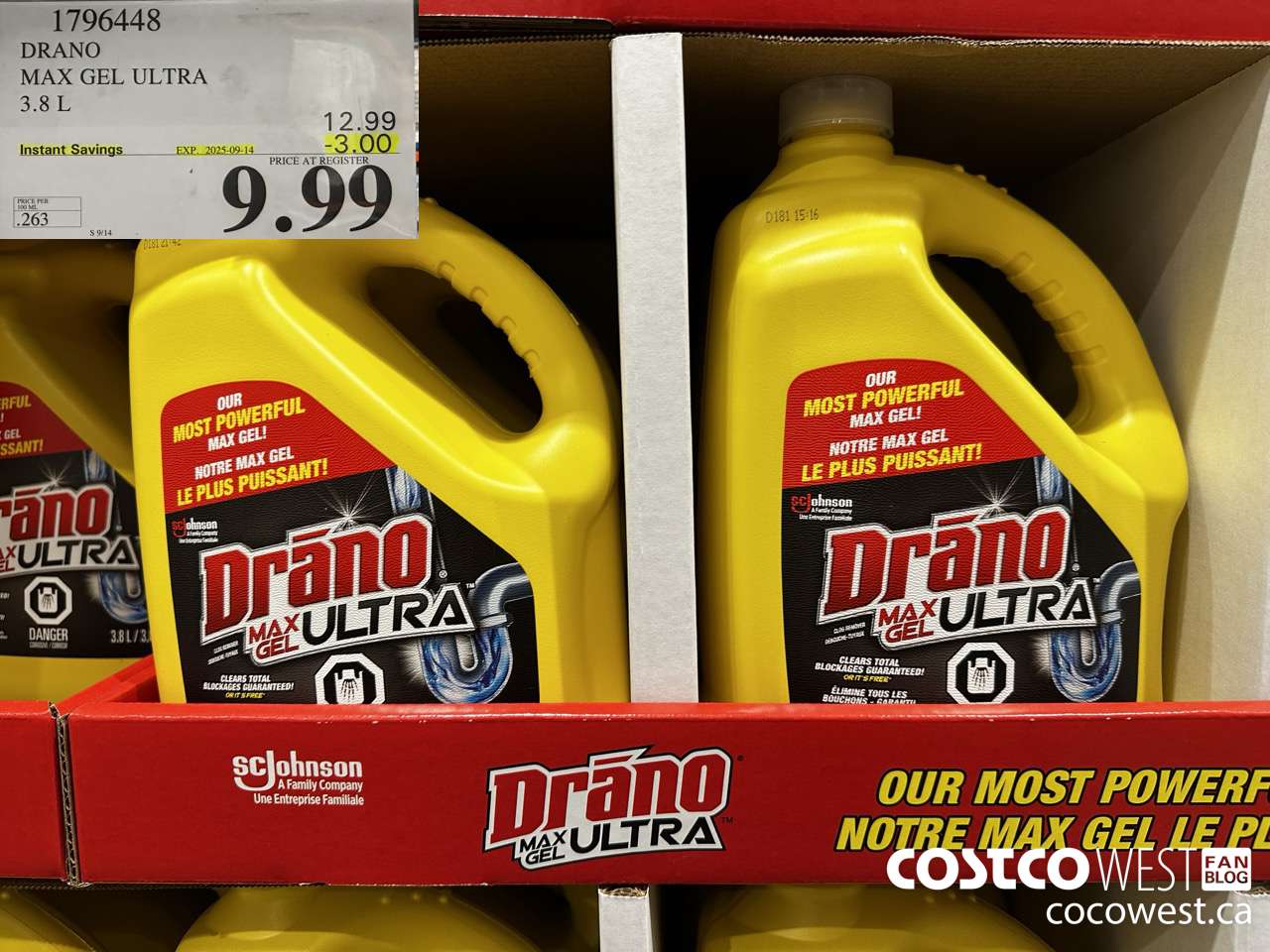 1796448 DRANO MAX GEL ULTRA 3.8L ($3.00 INSTANT SAVINGS EXPIRES ON 2025-09-14) $9.99