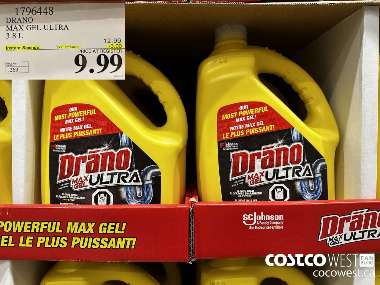 1796448 DRANO MAX GEL ULTRA 3.8L ($3.00 INSTANT SAVINGS EXPIRES ON 2025-09-28) $9.99