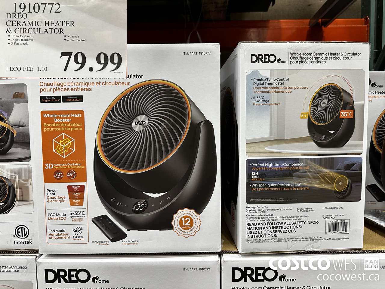 1910772 DREO CERAMIC HEATER & CIRCULATOR $79.99