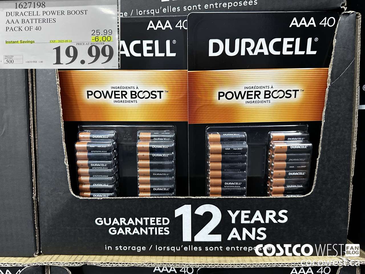 1627198 DURACELL POWER BOOST AAA BATTERIES PACK OF 40 ($6.00 INSTANT SAVINGS EXPIRES ON 2025-09-14) $19.99