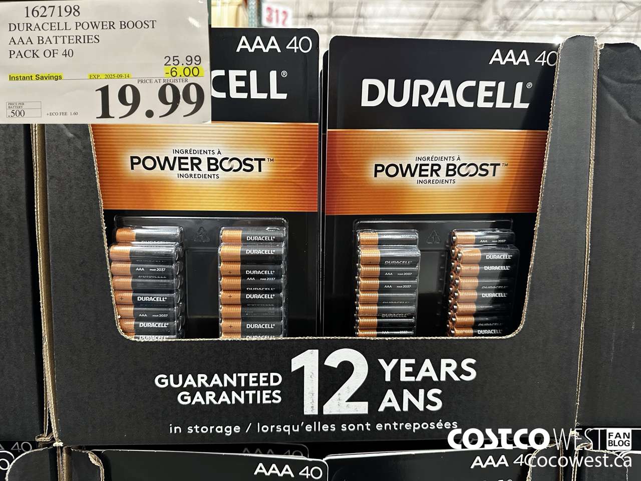 1627198 DURACELL POWER BOOST AAA BATTERIES PACK OF 40 ($6.00 INSTANT SAVINGS EXPIRES ON 2025-09-14) $19.99