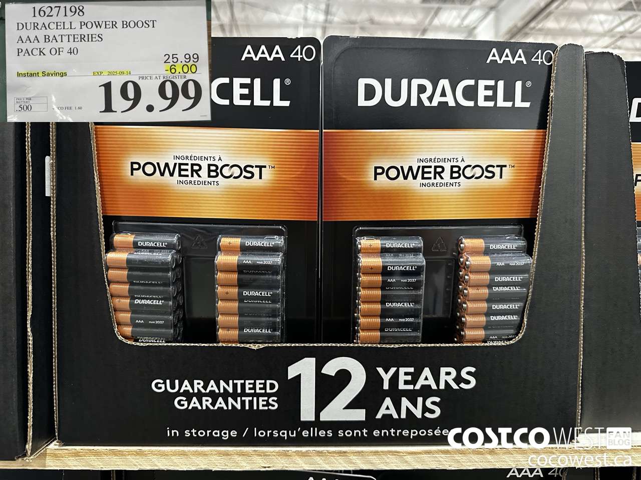 1627198 DURACELL POWER BOOST AAA BATTERIES PACK OF 40 ($6.00 INSTANT SAVINGS EXPIRES ON 2025-09-14) $19.99