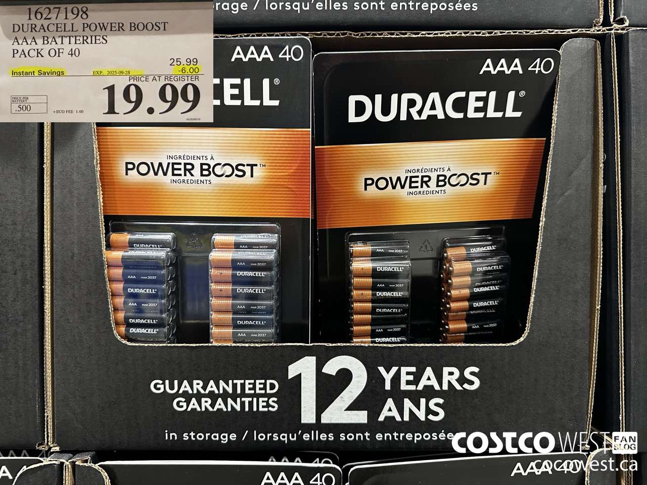 1627198 DURACELL POWER BOOST AAA BATTERIES PACK OF 40 ($6.00 INSTANT SAVINGS EXPIRES ON 2025-09-28) $19.99