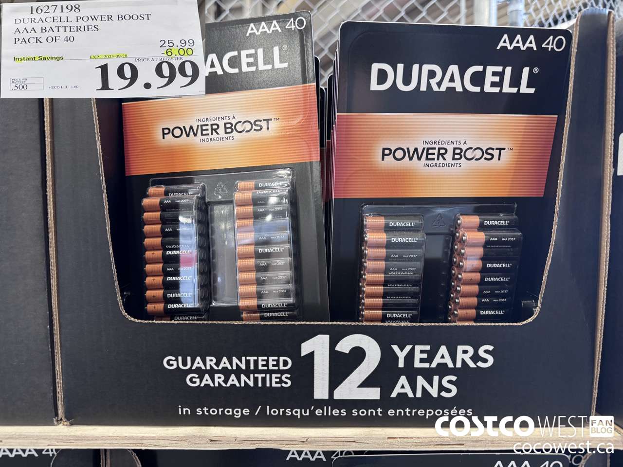1627198 DURACELL POWER BOOST AAA BATTERIES PACK OF 40 ($6.00 INSTANT SAVINGS EXPIRES ON 2025-09-28) $19.99