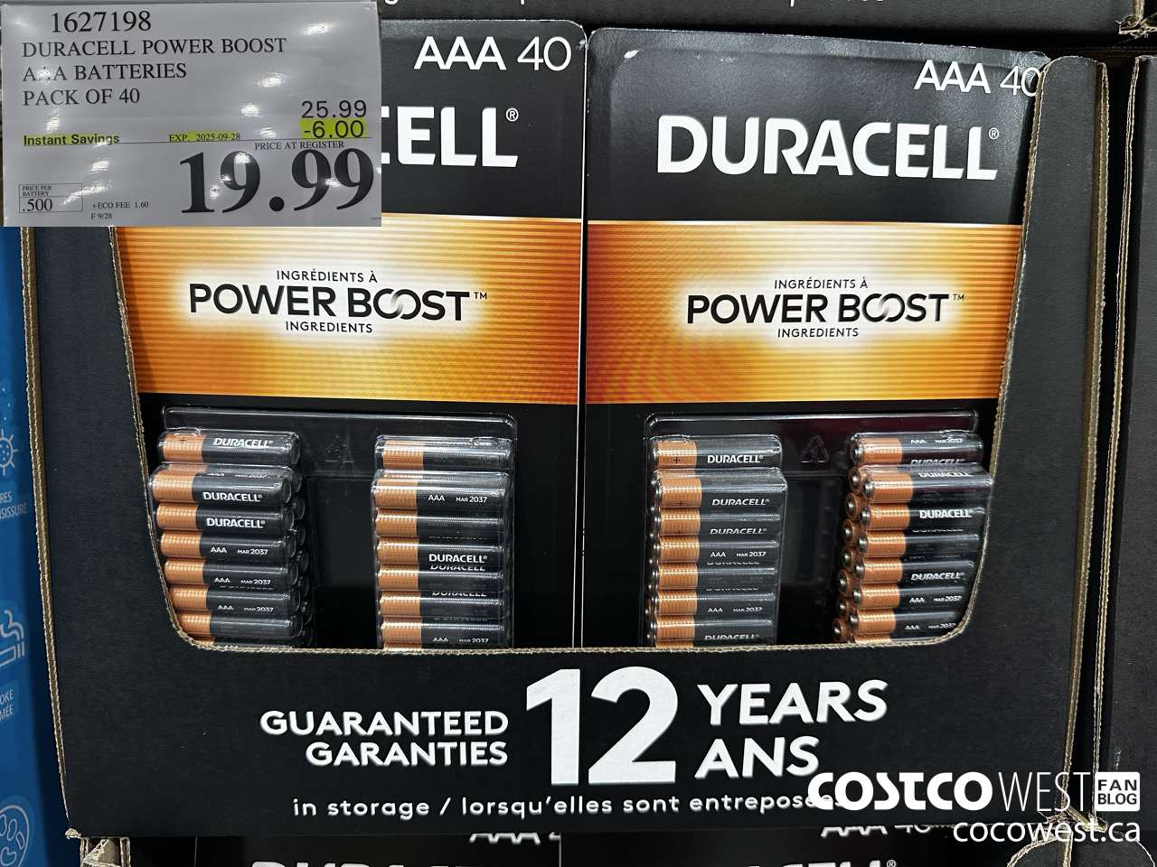 1627198 DURACELL POWER BOOST AAA BATTERIES PACK OF 40 ($6.00 INSTANT SAVINGS EXPIRES ON 2025-09-28) $19.99