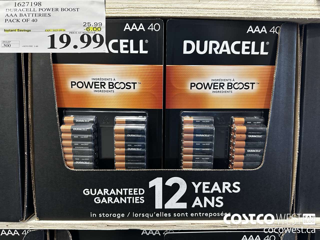 1627198 DURACELL POWER BOOST AAA BATTERIES PACK OF 40 ($6.00 INSTANT SAVINGS EXPIRES ON 2025-09-28) $19.99
