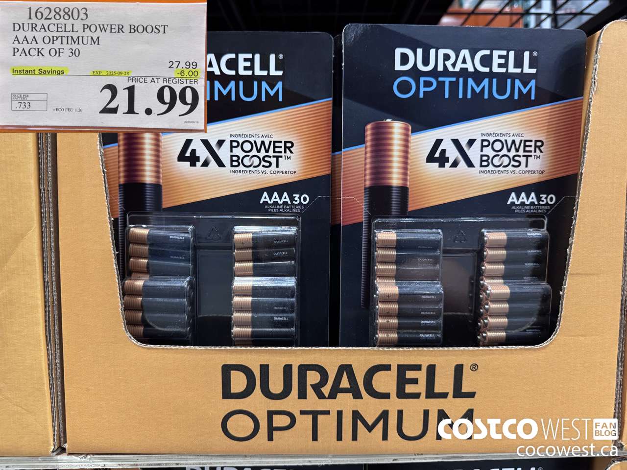 1628803 DURACELL POWER BOOST AAA OPTIMUM PACK OF 30 ($6.00 INSTANT SAVINGS EXPIRES ON 2025-09-28) $21.99