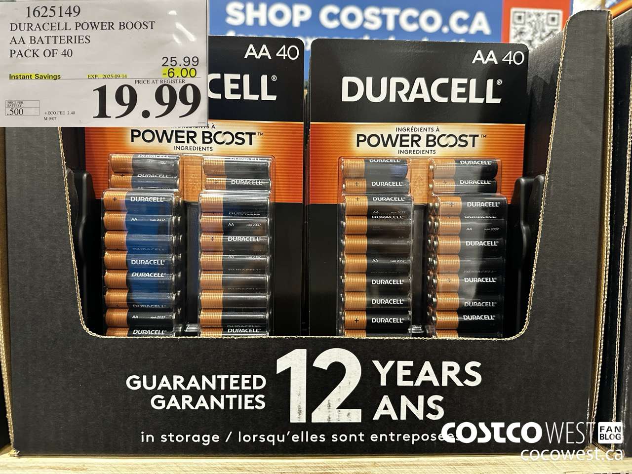 1625149 DURACELL POWER BOOST AA BATTERIES PACK OF 40 ($6.00 INSTANT SAVINGS EXPIRES ON 2025-09-14) $19.99