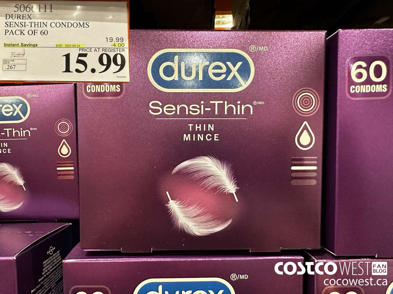 5066111 DUREX SENSI-THIN CONDOMS BOX OF 60 ($4.00 INSTANT SAVINGS EXPIRES ON 2025-09-14) $15.99