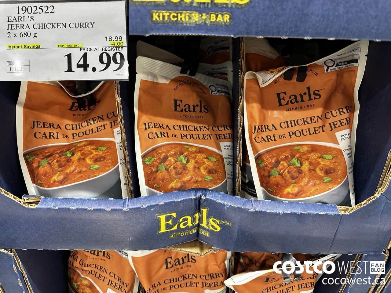 1902522 EARL'S JEERA CHICKEN CURRY 2 X 680G ($4.00 INSTANT SAVINGS EXPIRES ON 2025-10-01) $14.99