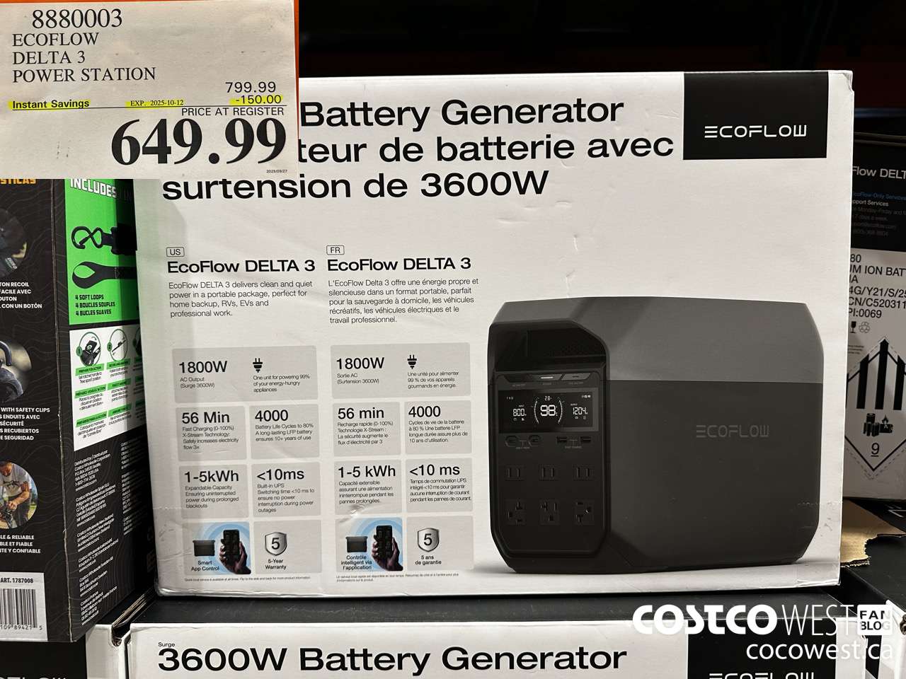 8880003 ECOFLOW DELTA 3 POWER STATION ($150.00 INSTANT SAVINGS EXPIRES ON 2025-10-12) $649.99