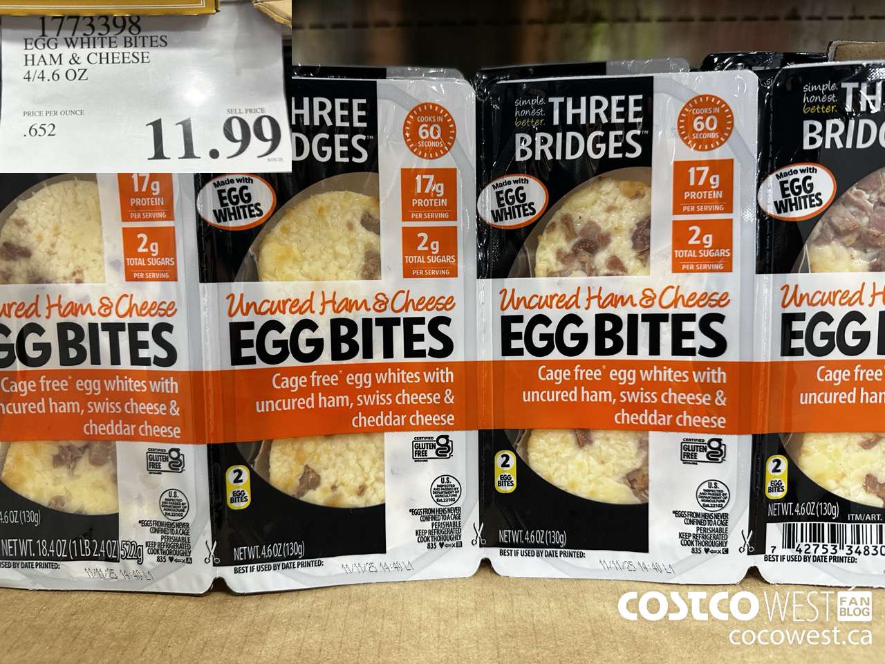 1773398 EGG WHITE BITES HAM & CHEESE 4/4.6OZ $11.99