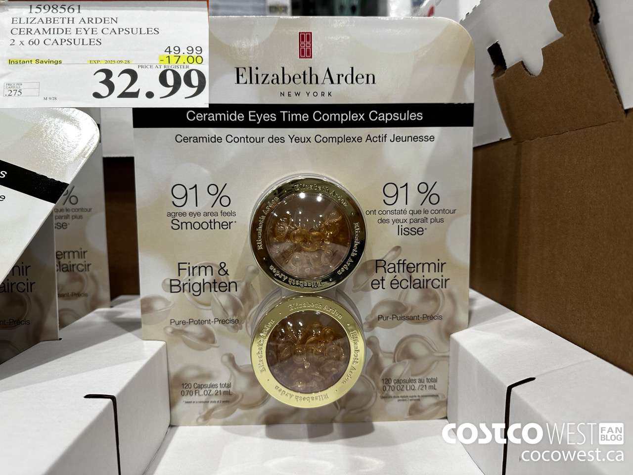 1598561 ELIZABETH ARDEN CERAMIDE EYE CAPSULES 2 X 60 CAPSULES ($17.00 INSTANT SAVINGS EXPIRES ON 2025-09-28) $32.99
