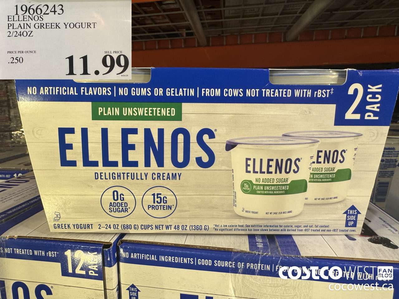 1966243 ELLENOS PLAIN GREEK YOUGURT 2/24 OZ $11.99