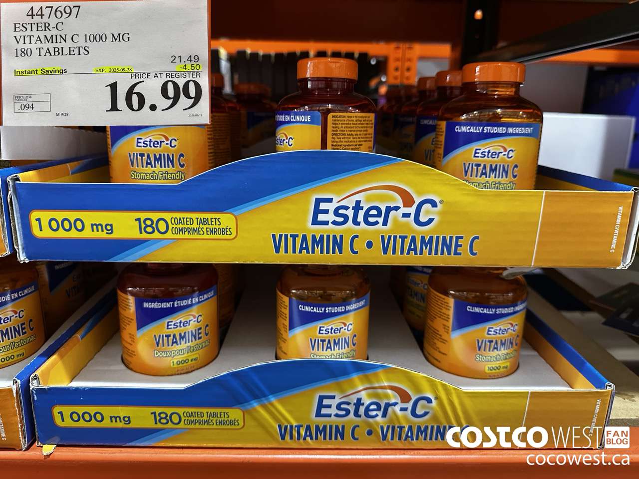 447697 ESTER-C VITAMIN C 1000 MG 180 TABLETS ($4.50 INSTANT SAVINGS EXPIRES ON 2025-09-28) $16.99