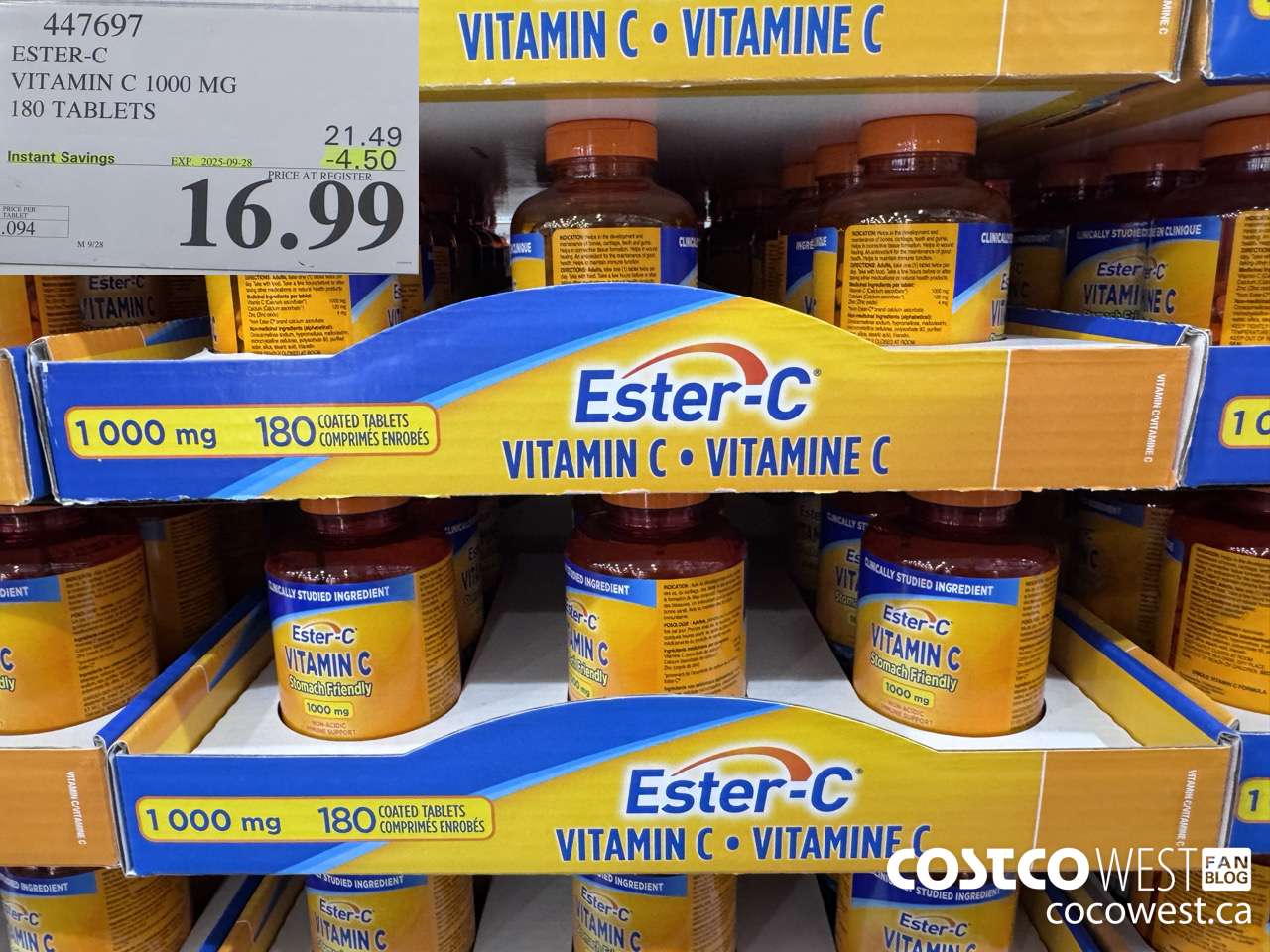 447697 ESTER-C VITAMIN C 1000 MG 180 TABLETS ($4.50 INSTANT SAVINGS EXPIRES ON 2025-09-28) $16.99