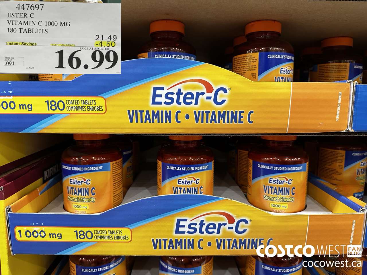 447697 ESTER-C VITAMIN C 1000 MG 180 TABLETS ($4.50 INSTANT SAVINGS EXPIRES ON 2025-09-28) $16.99