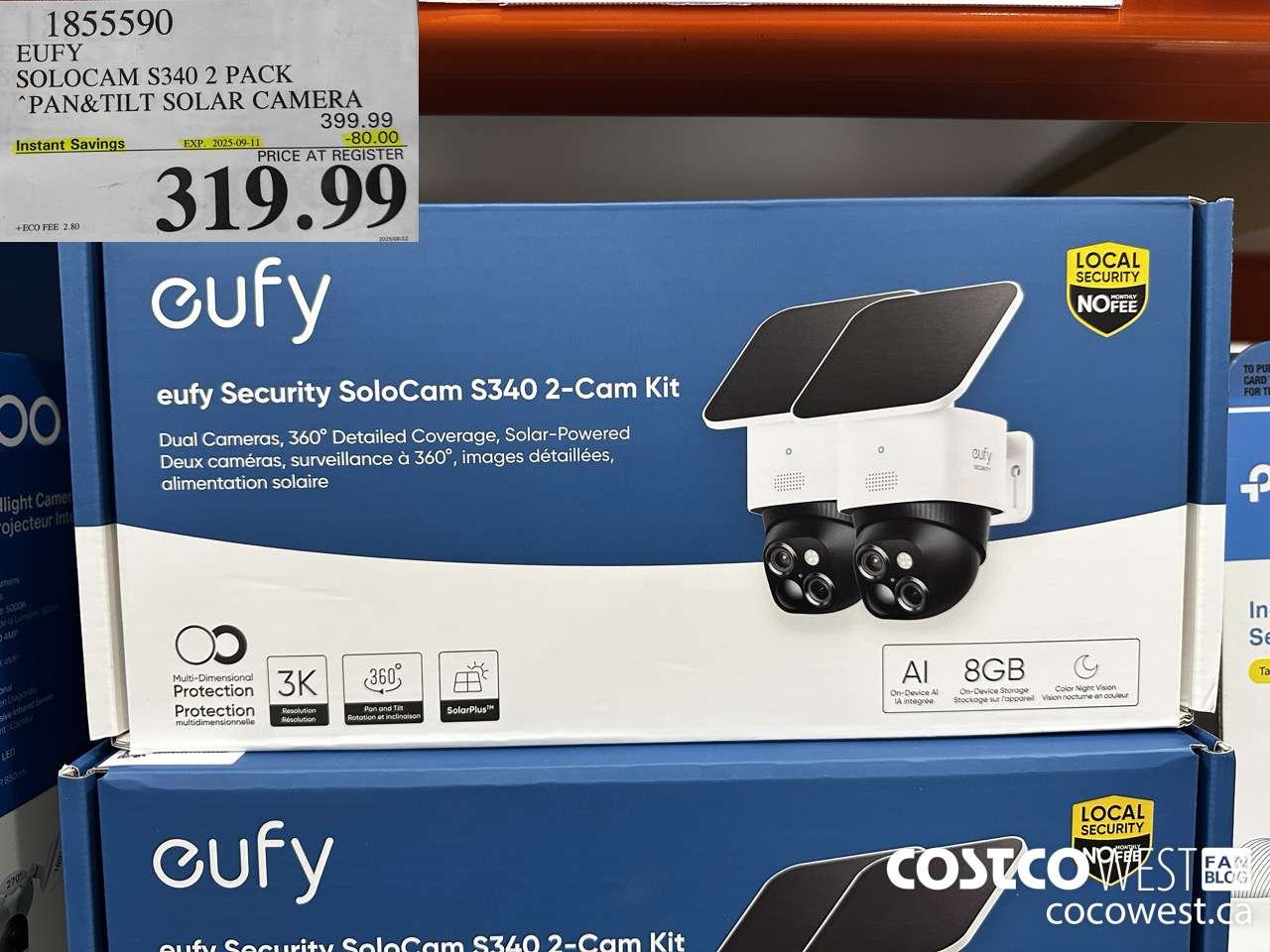 1855590 EUFY SOLOCAM S340 2 PACK PAN&TILT SOLAR CAMERA ($80.00 INSTANT SAVINGS EXPIRES ON 2025-09-11) $319.99