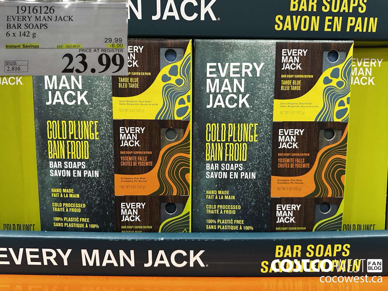 1916126 EVERY MAN JACK BAR SOAPS 6 X 142G ($6.00 INSTANT SAVINGS EXPIRES ON 2025-09-07) $23.99