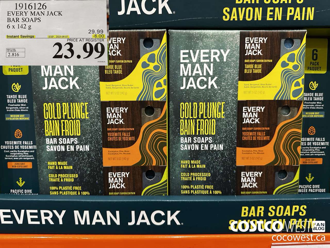 1916126 EVERY MAN JACK BAR SOAPS 6 X 142G ($6.00 INSTANT SAVINGS EXPIRES ON 2025-09-07) $23.99
