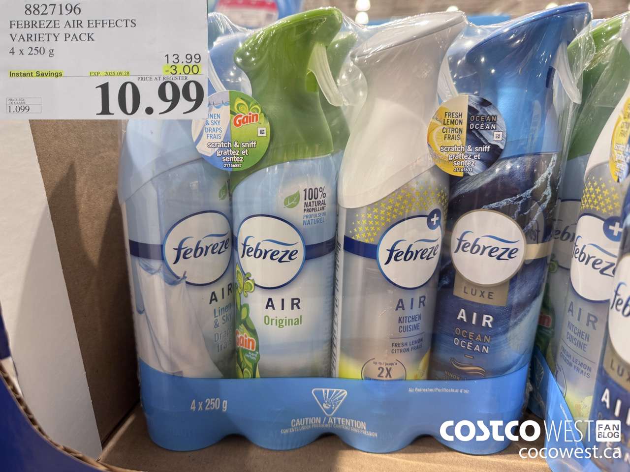 8827196 FEBREZE AIR EFFECTS VARIETY PACK 4 X 250 G ($3.00 INSTANT SAVINGS EXPIRES ON 2025-09-28) $10.99