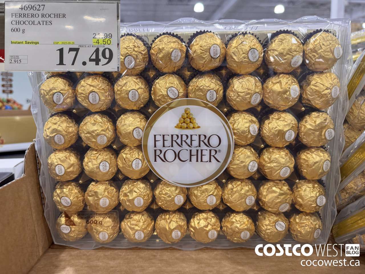 469627 FERRERO ROCHER CHOCOLATES 600 G ($4.50 INSTANT SAVINGS EXPIRES ON 2025-09-28) $17.49