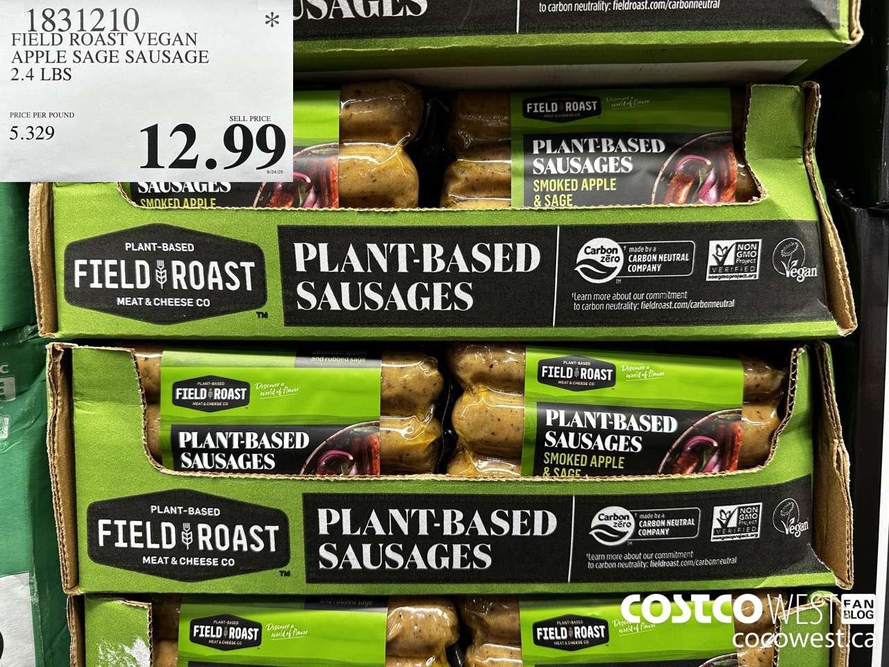 1831210 FIELD ROAST VEGAN APPLE SAGE SAUSAGE 2.4LBS $12.99