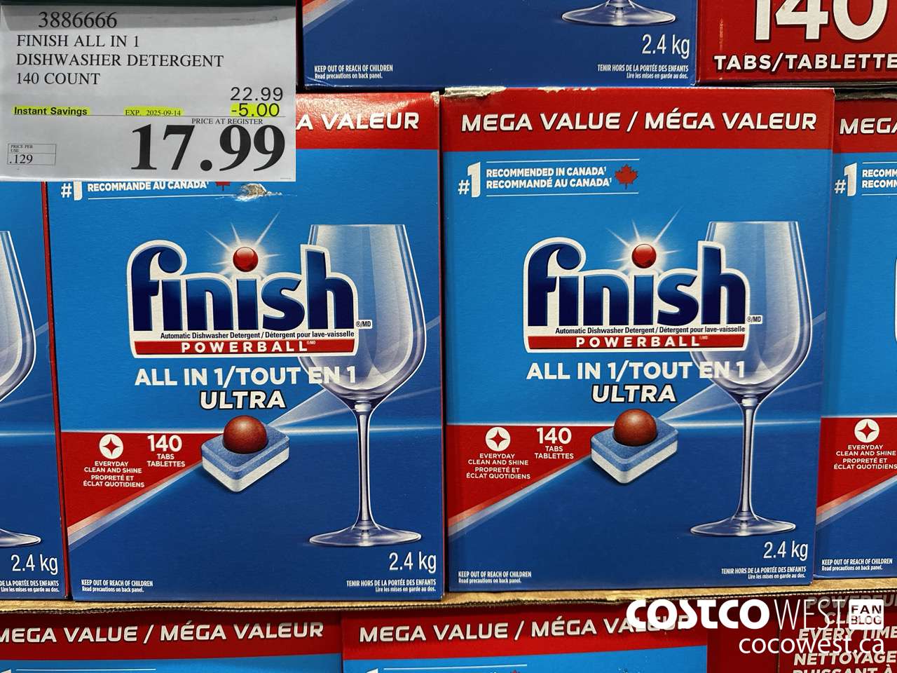 3886666 FINISH ALL IN 1 DISHWASHER DETERGENT 140 COUNT ($5.00 INSTANT SAVINGS EXPIRES ON 2025-09-14) $17.99